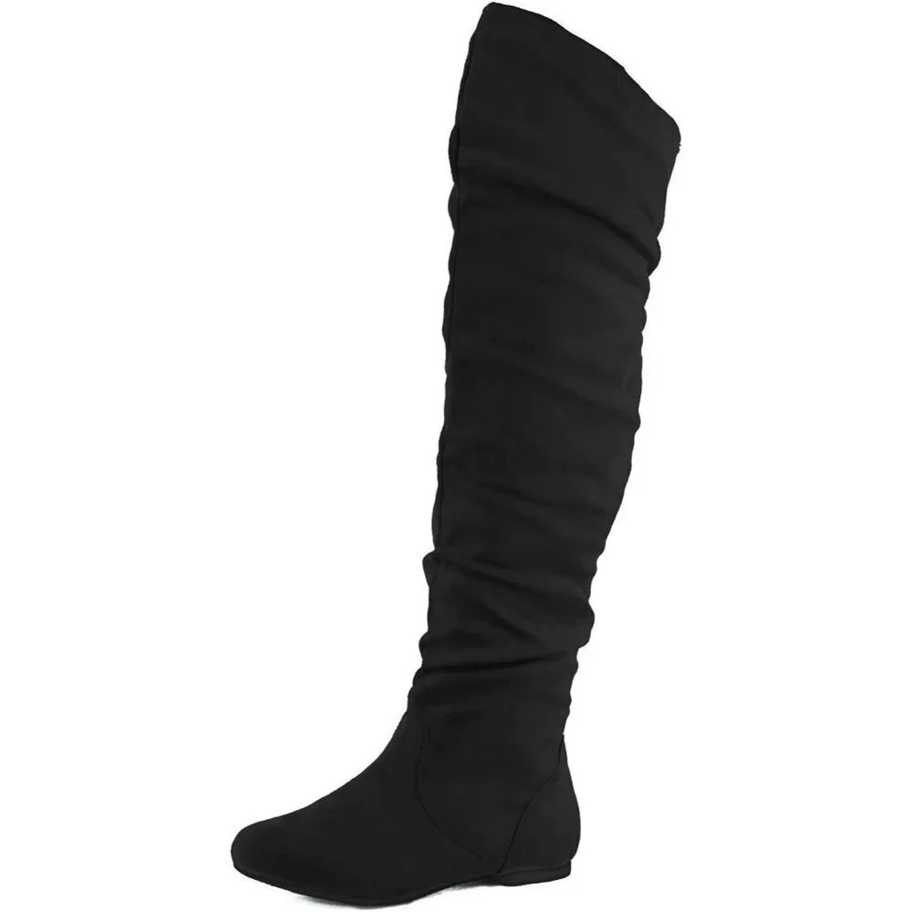 🆕Women's Black Polyurethane (PU) Knee High Pointed Toe Low Heel Western Boots